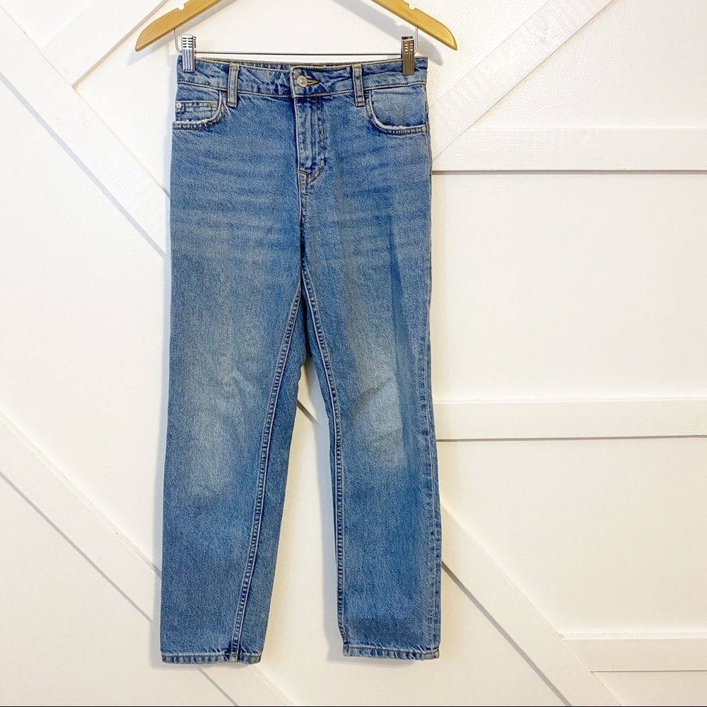 MNG Mango High Rise Crop Ankle Denim Straight Leg Mom Jeans Light Wash Sz 1